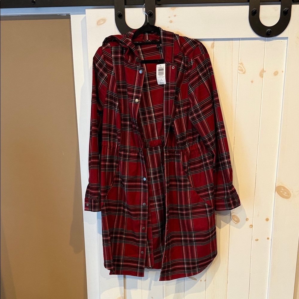 Torrid Red Plaid Anorak Jacket with hood